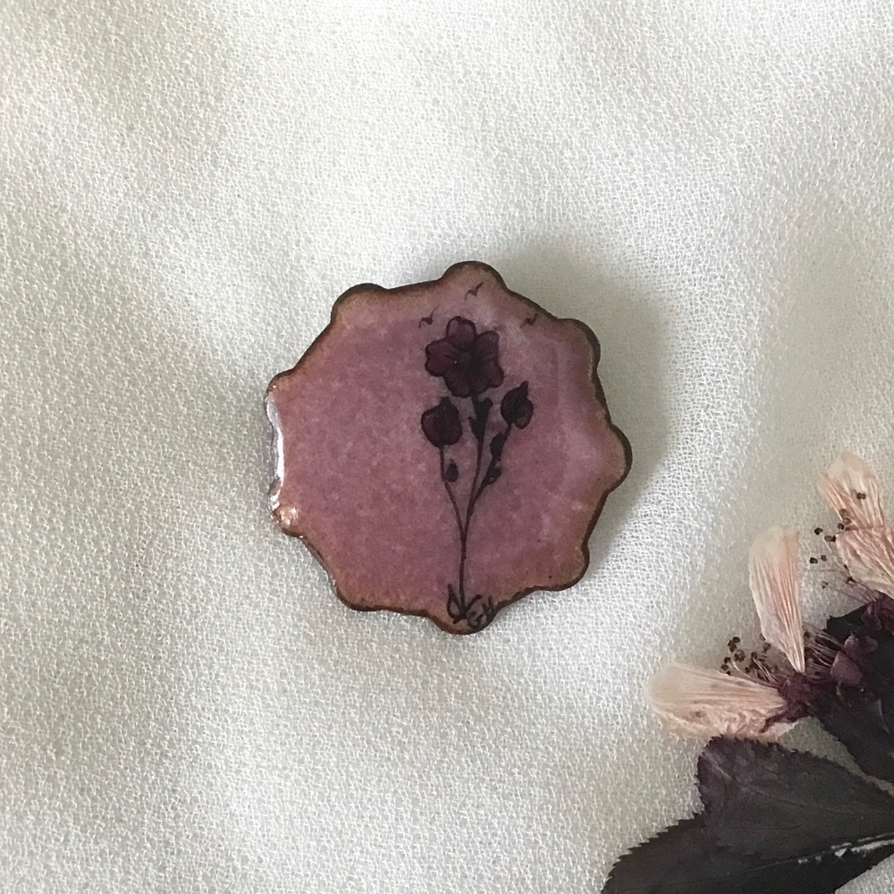 Vintage Hand Drawn Flower Brooch